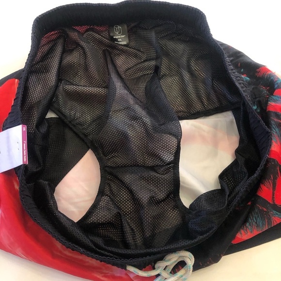 Original Use Men's 7" Elastic Waist Red and Black Tropical Swim Shorts Size XXL - Picture 8 of 13